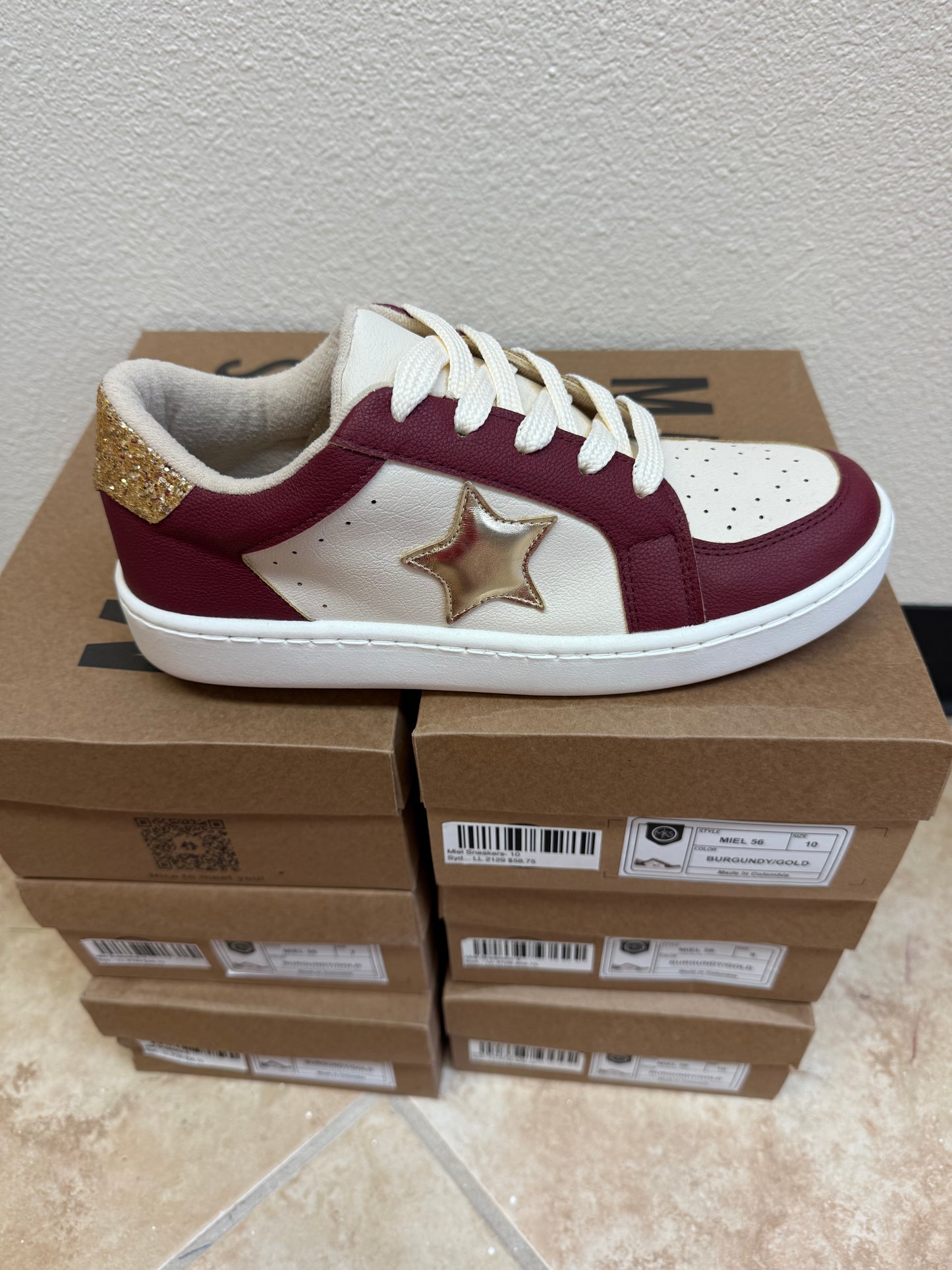 Makers Maroon/Gold Star Sneakers