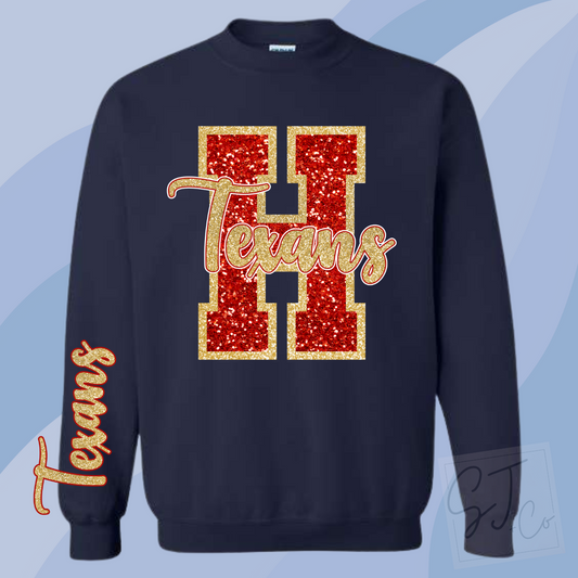 Red + Navy Glitter Game Day Sweatshirt