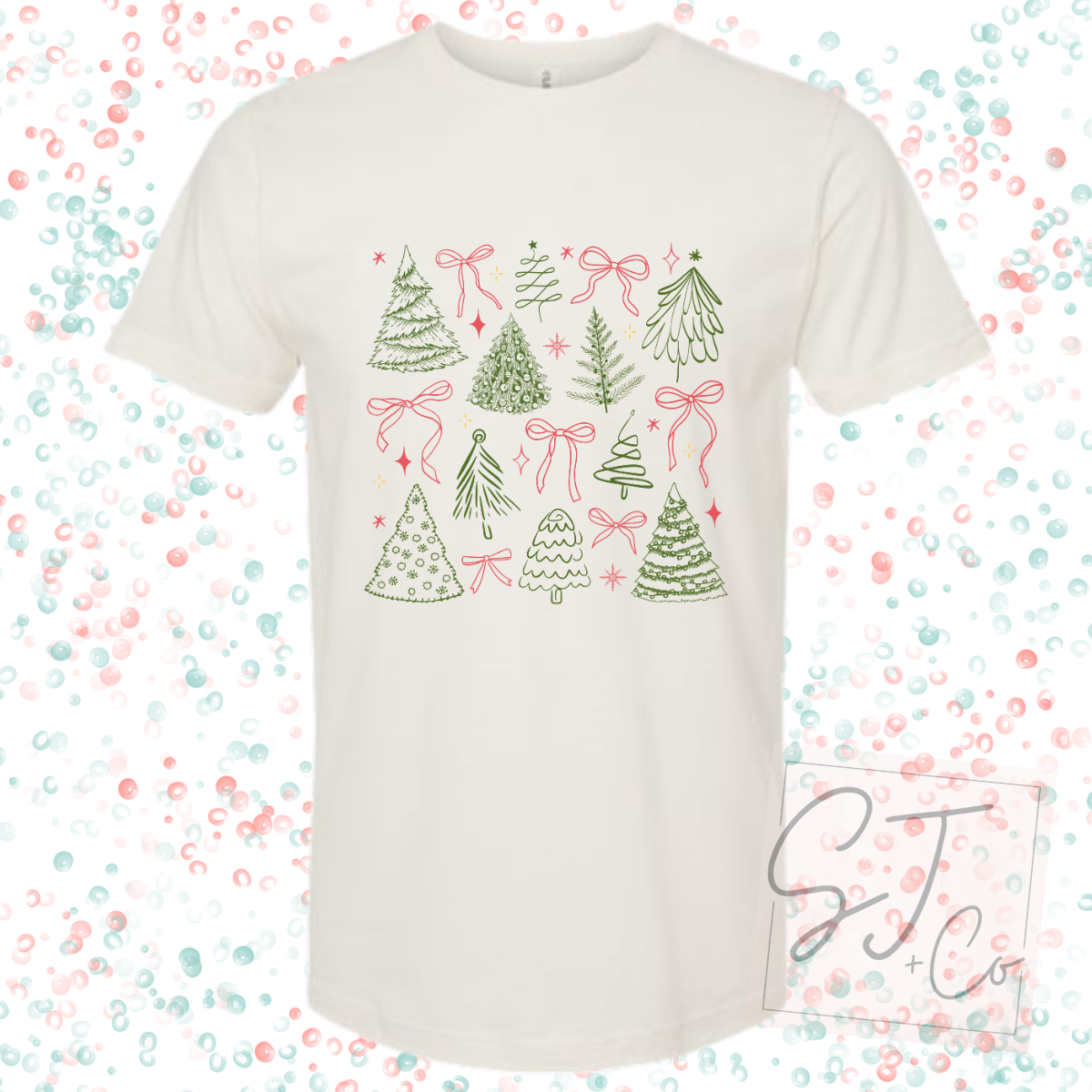 Dainty Christmas Tree and Bow Holiday Graphic Tee