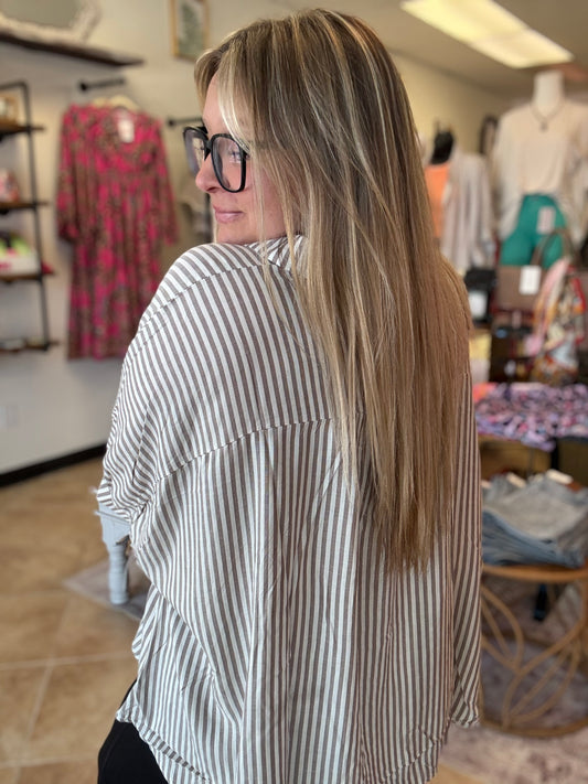 Striped Oversized Button-Up Shirt