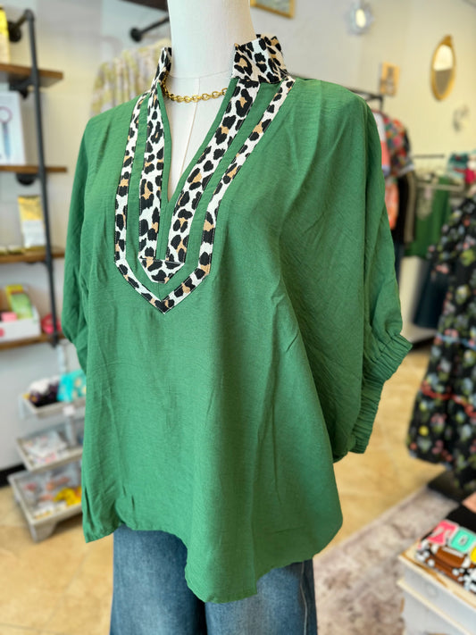 Kelly Green Dolman Sleeve Top
