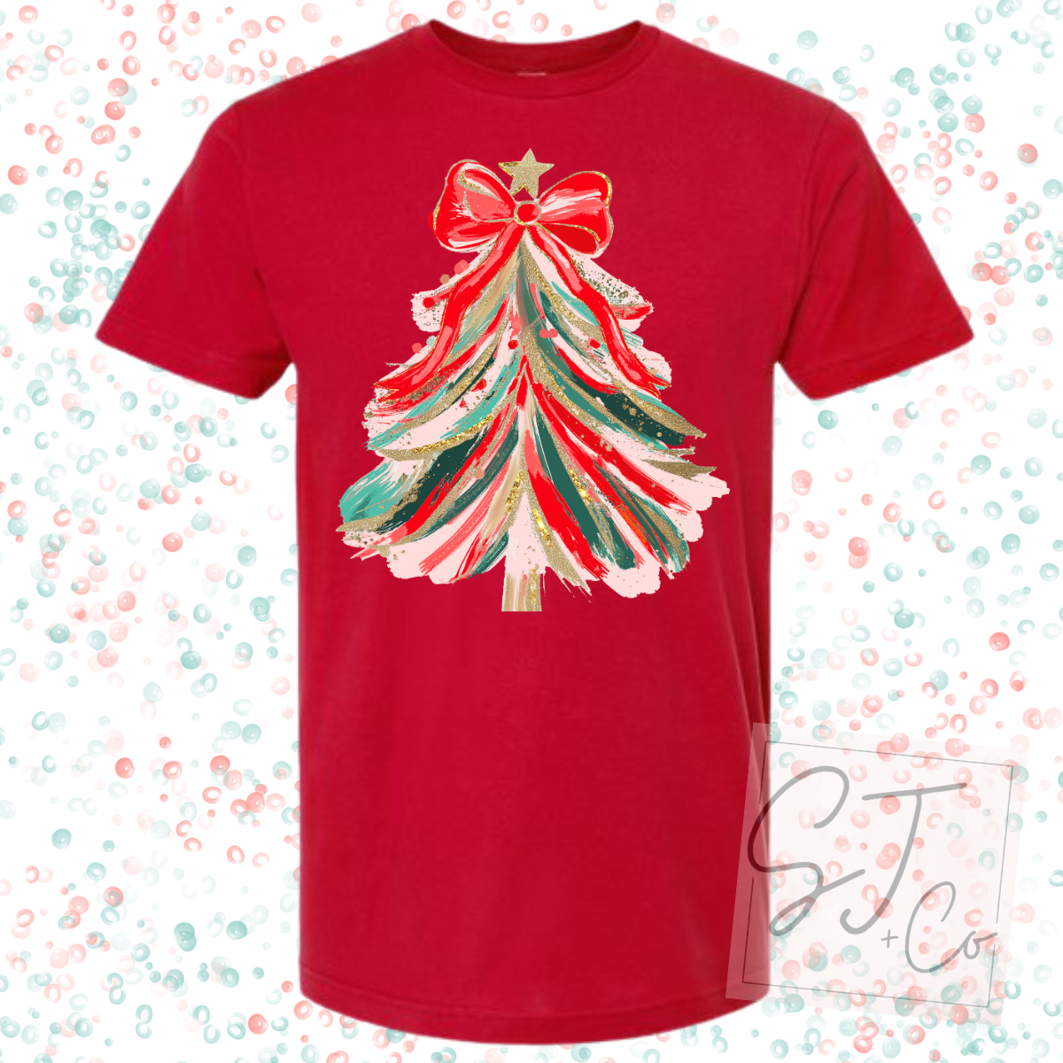 Red Paint Stroke Christmas Tree Holiday Graphic Tee