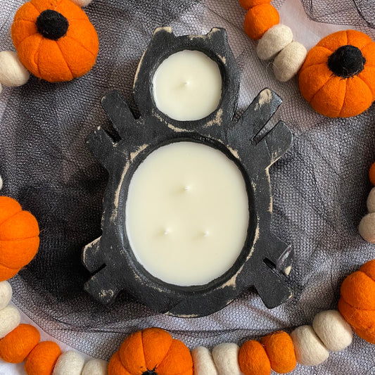 HWCC Spooky Halloween Black Spider Dough Bowl Candles