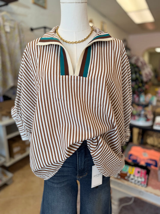Caramel Striped Dolman Blouse