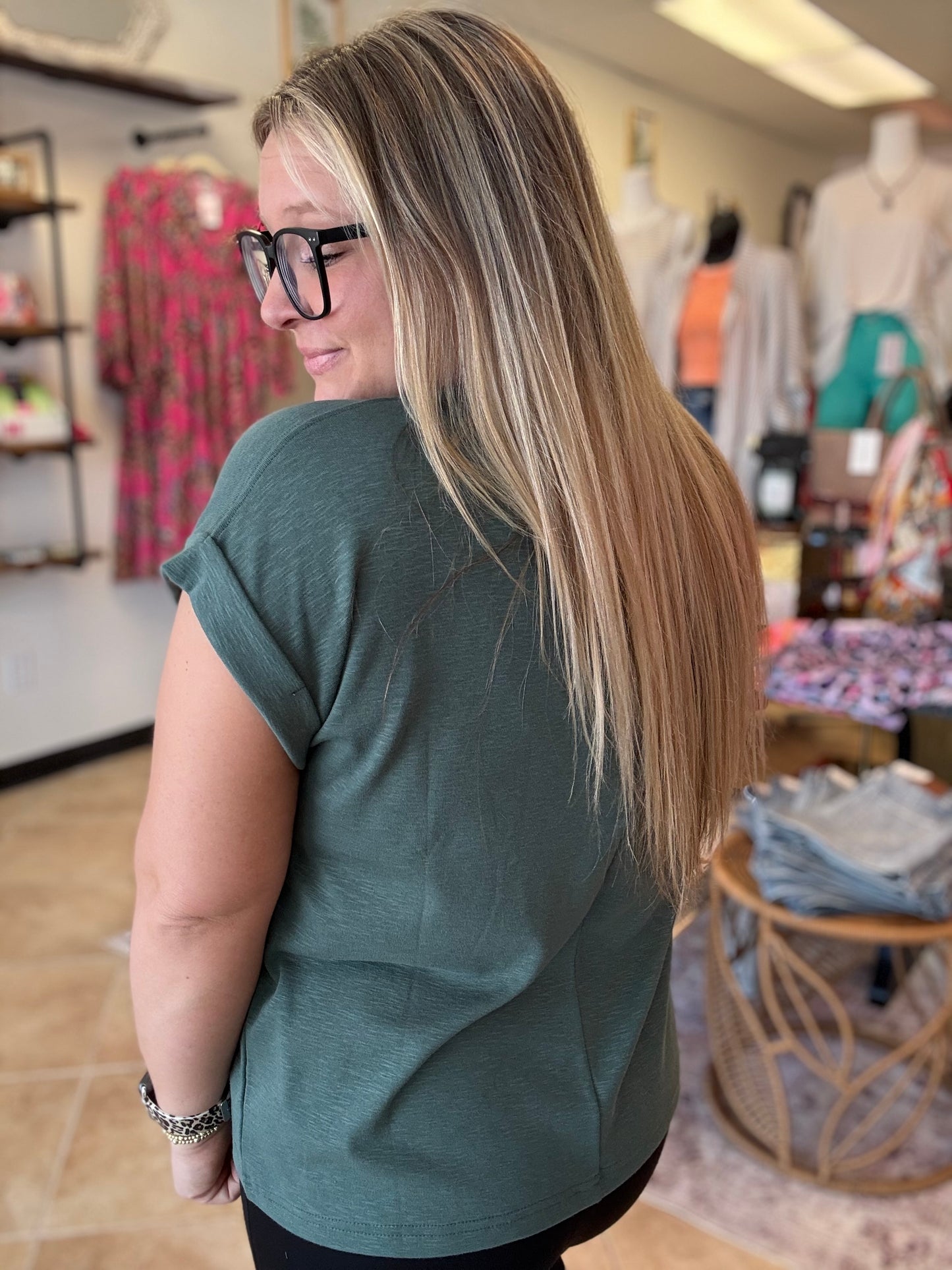 Cotton Modal Slub Rolled Sleeve Tee