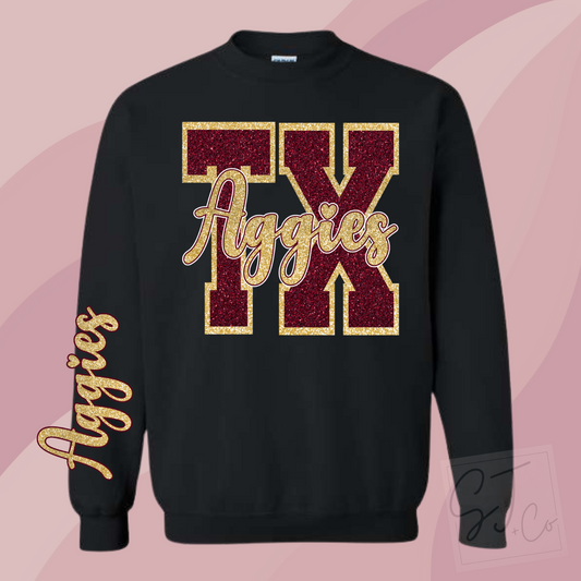 Maroon + Gold Glitter Game Day Sweatshirt