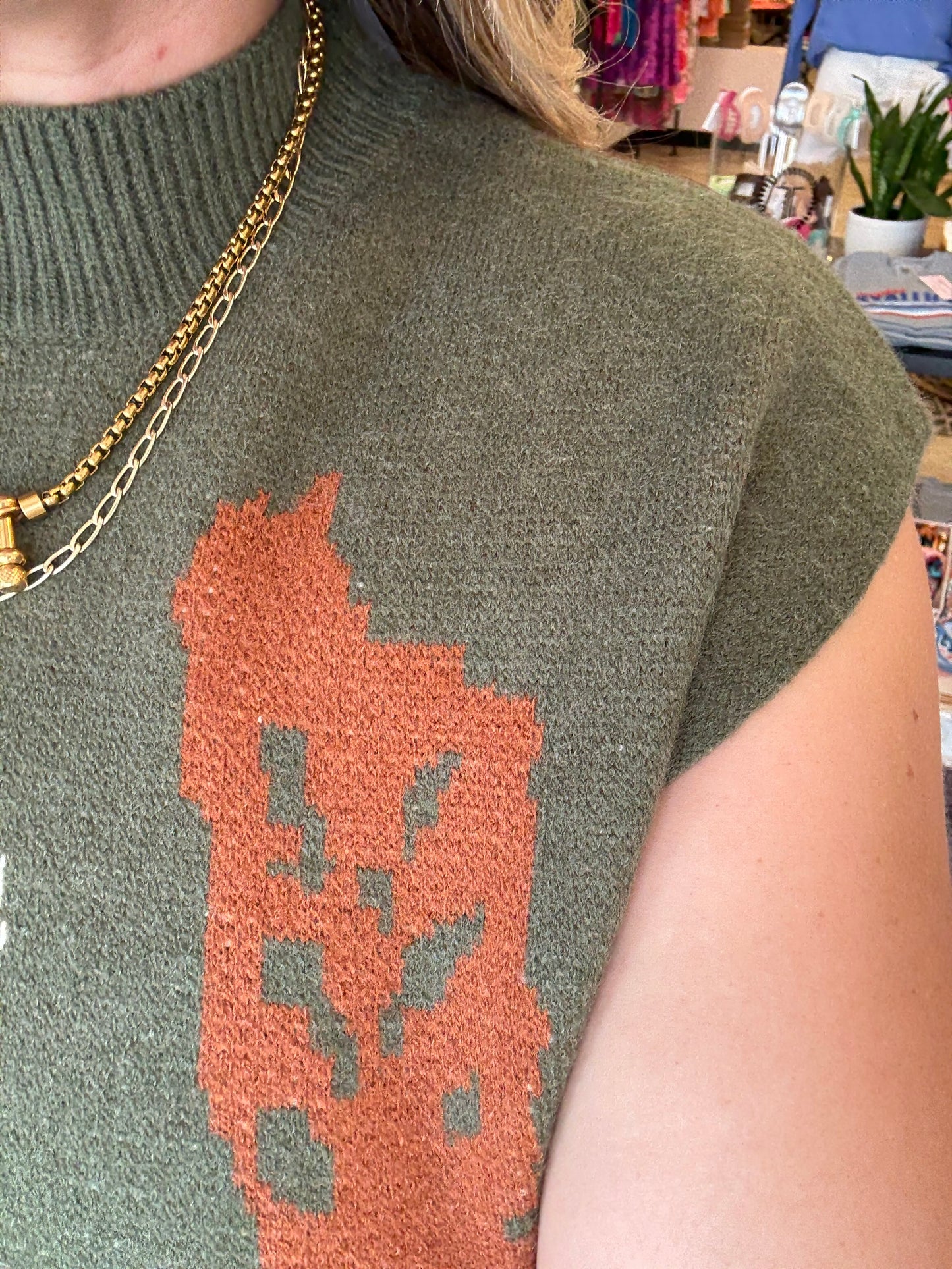 Olive & Copper Floral Sweater Vest