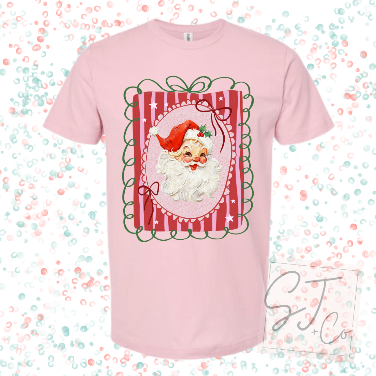 Pink Vintage Santa Holiday Graphic Tee