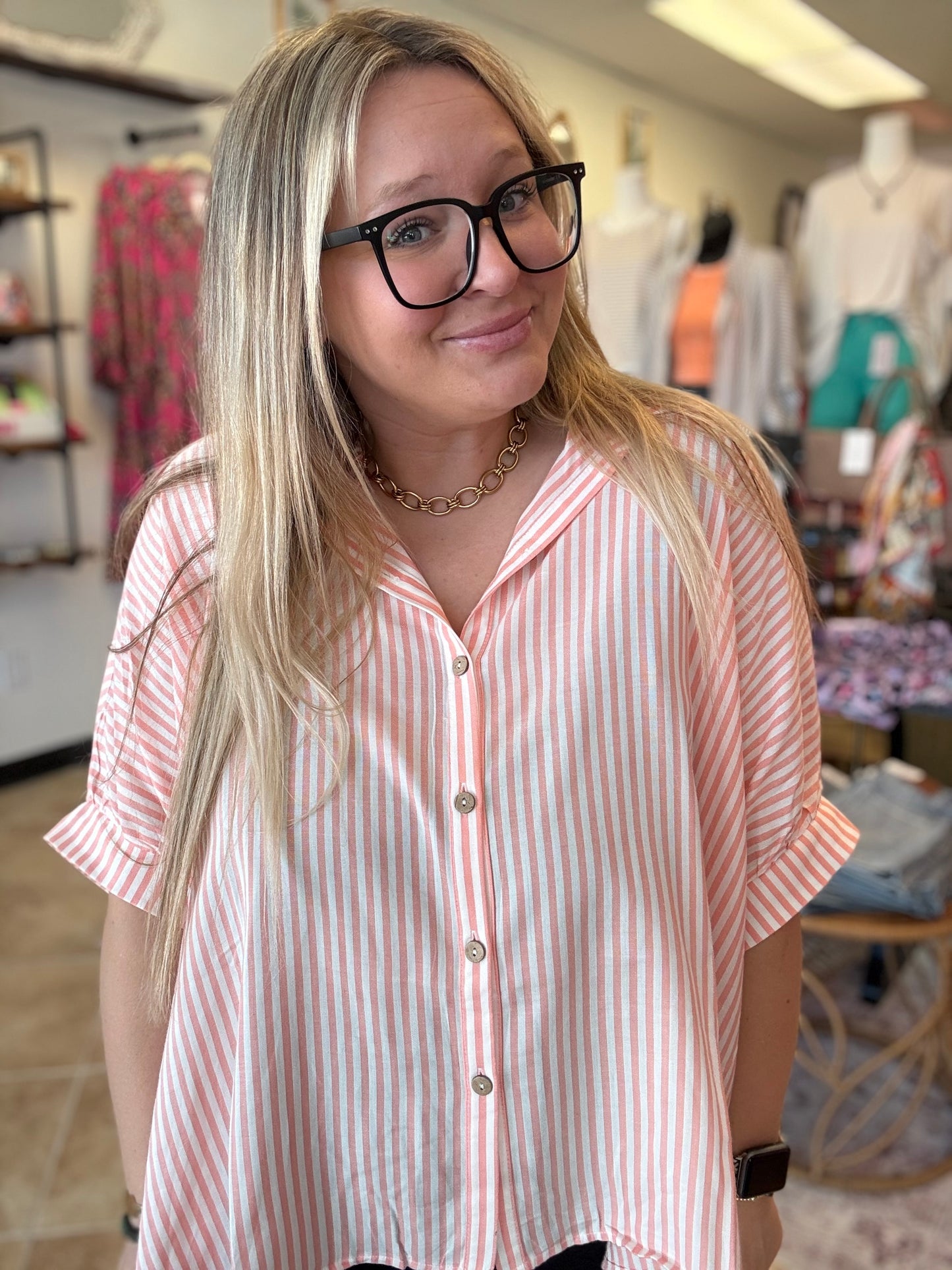 Striped Oversized Button-Up Shirt