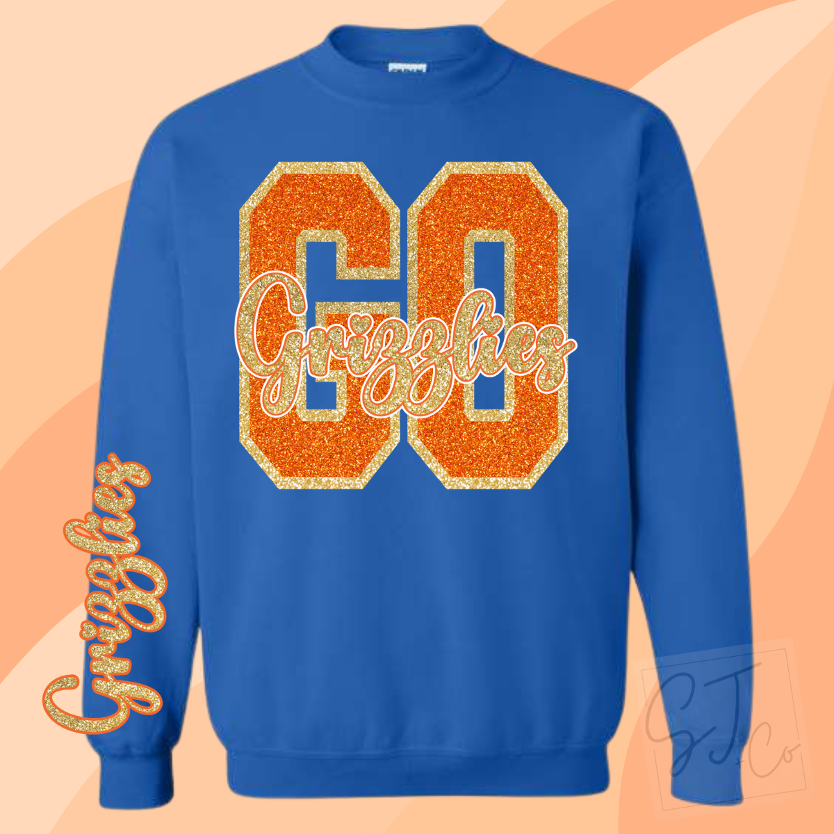 Blue + Orange Glitter Game Day Sweatshirt