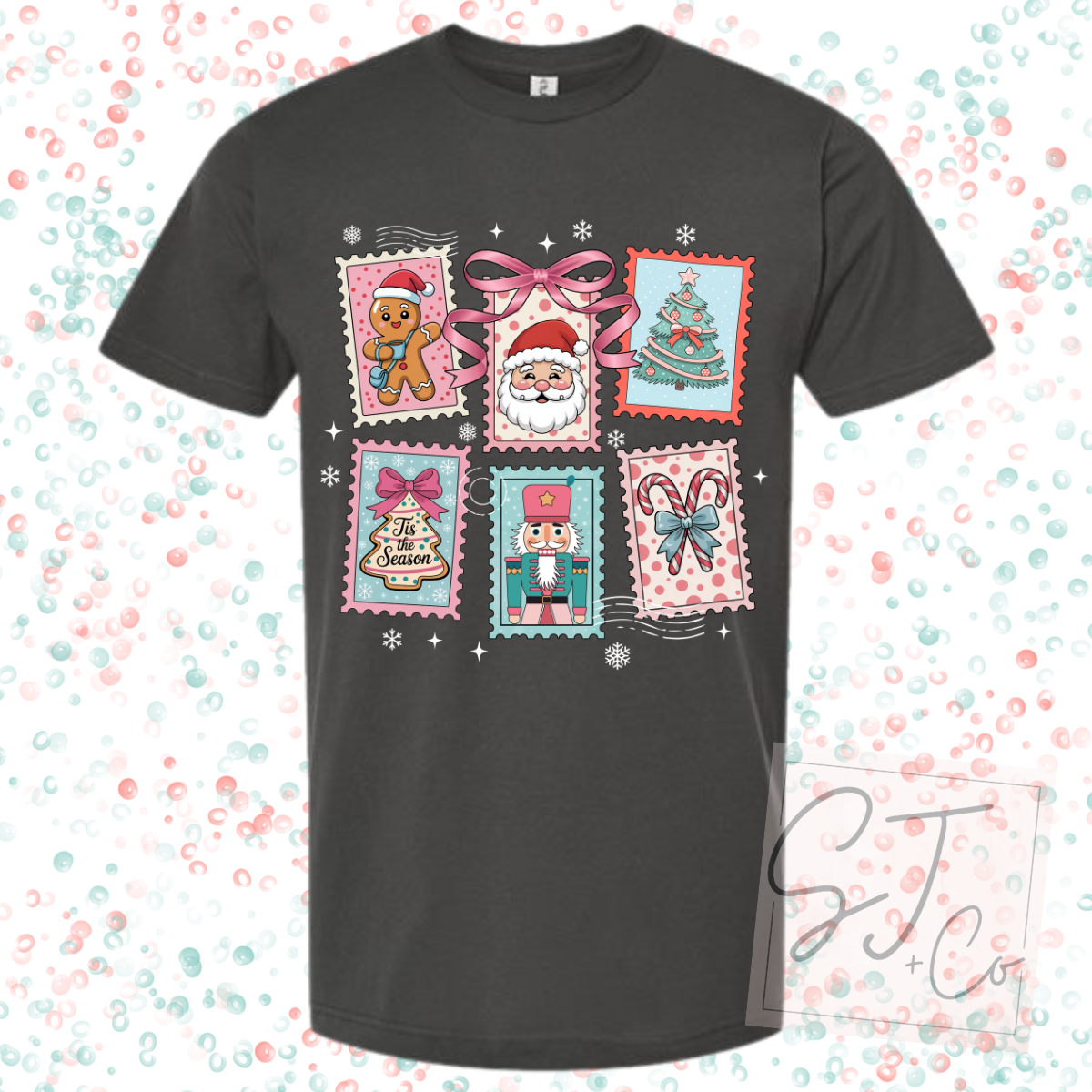 Christmas Stamp Collage Holiday Graphic Tee