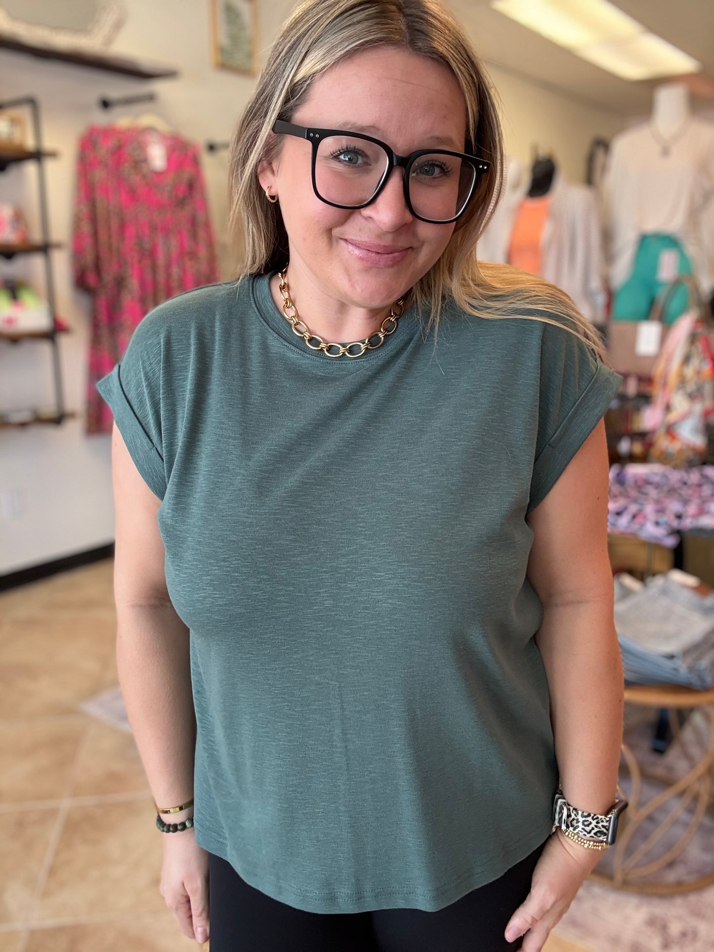 Cotton Modal Slub Rolled Sleeve Tee