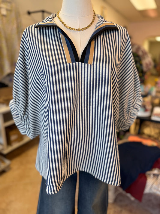 Navy Striped Dolman Blouse