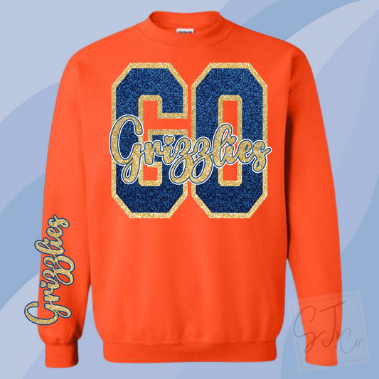 Blue + Orange Glitter Game Day Sweatshirt