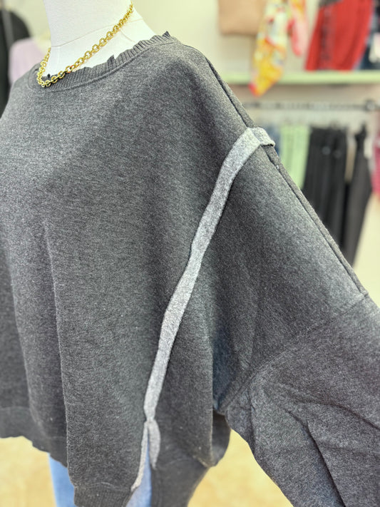 Washed Black Acid Washed Batwing Sleeve Hi-Low Fleece Sweatshirt