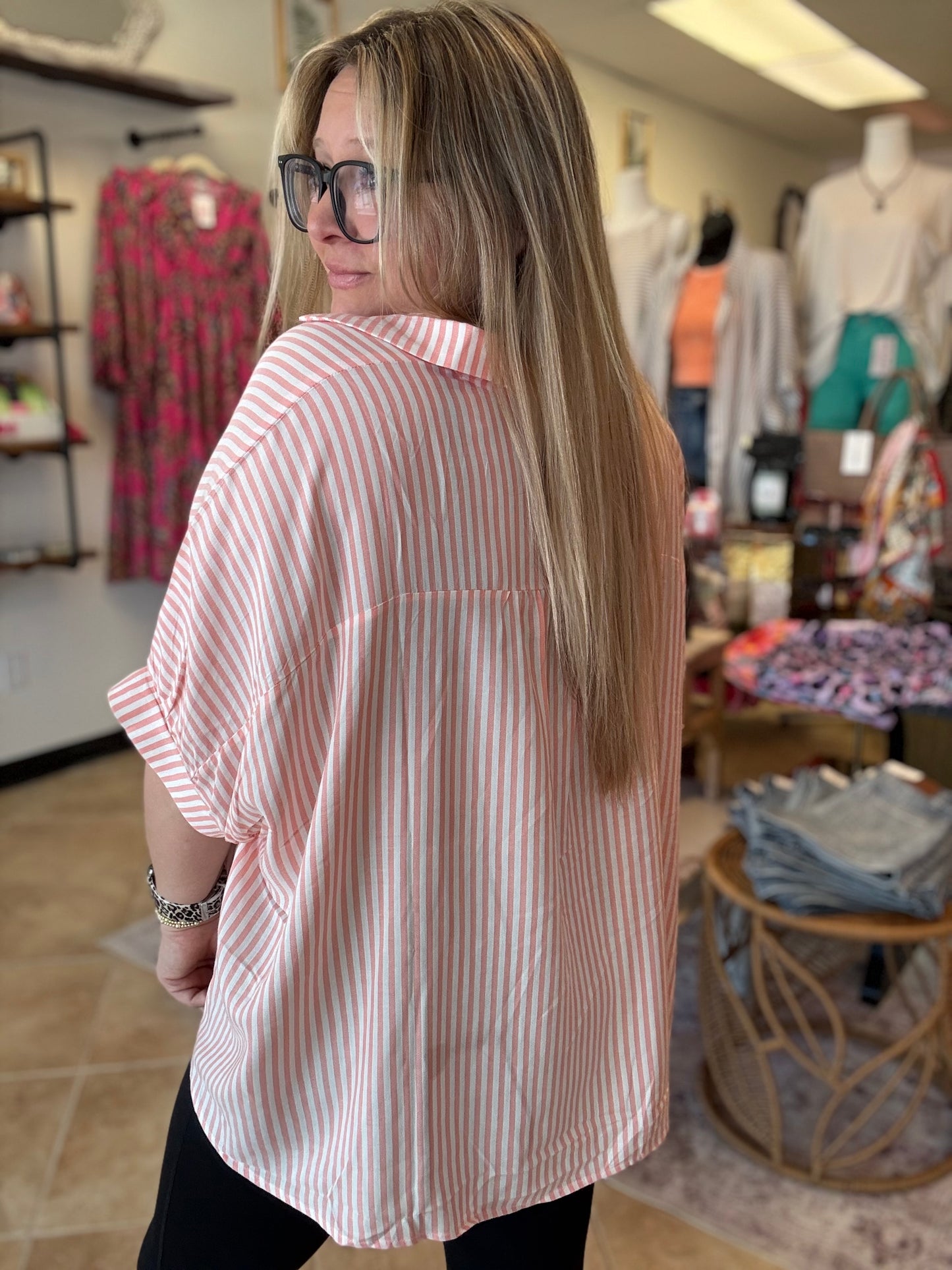 Striped Oversized Button-Up Shirt