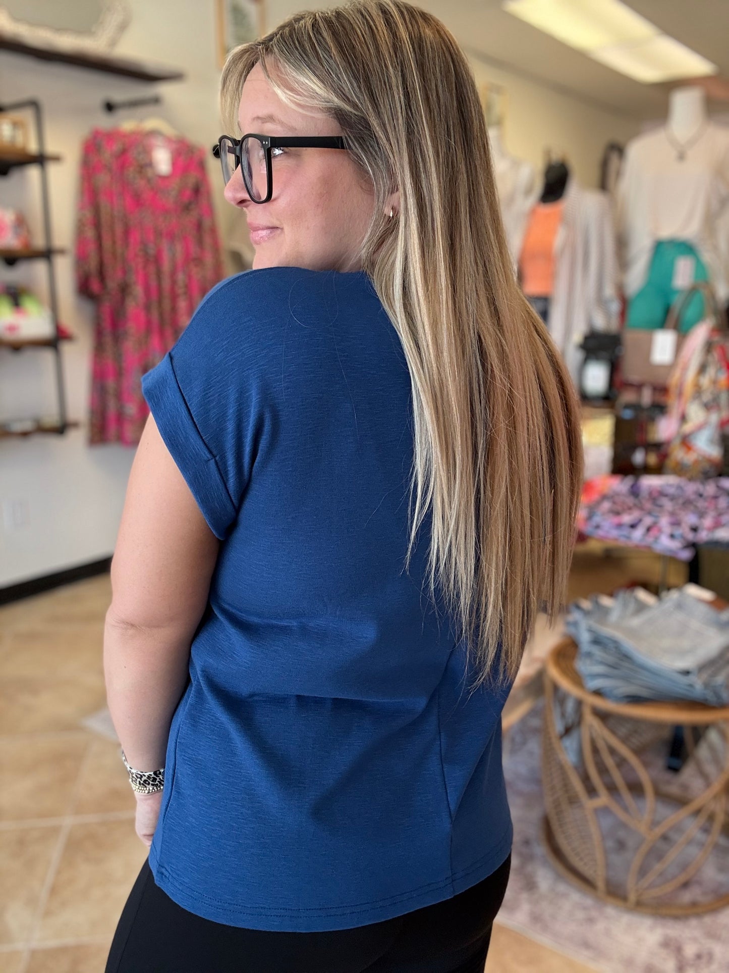 Cotton Modal Slub Rolled Sleeve Tee