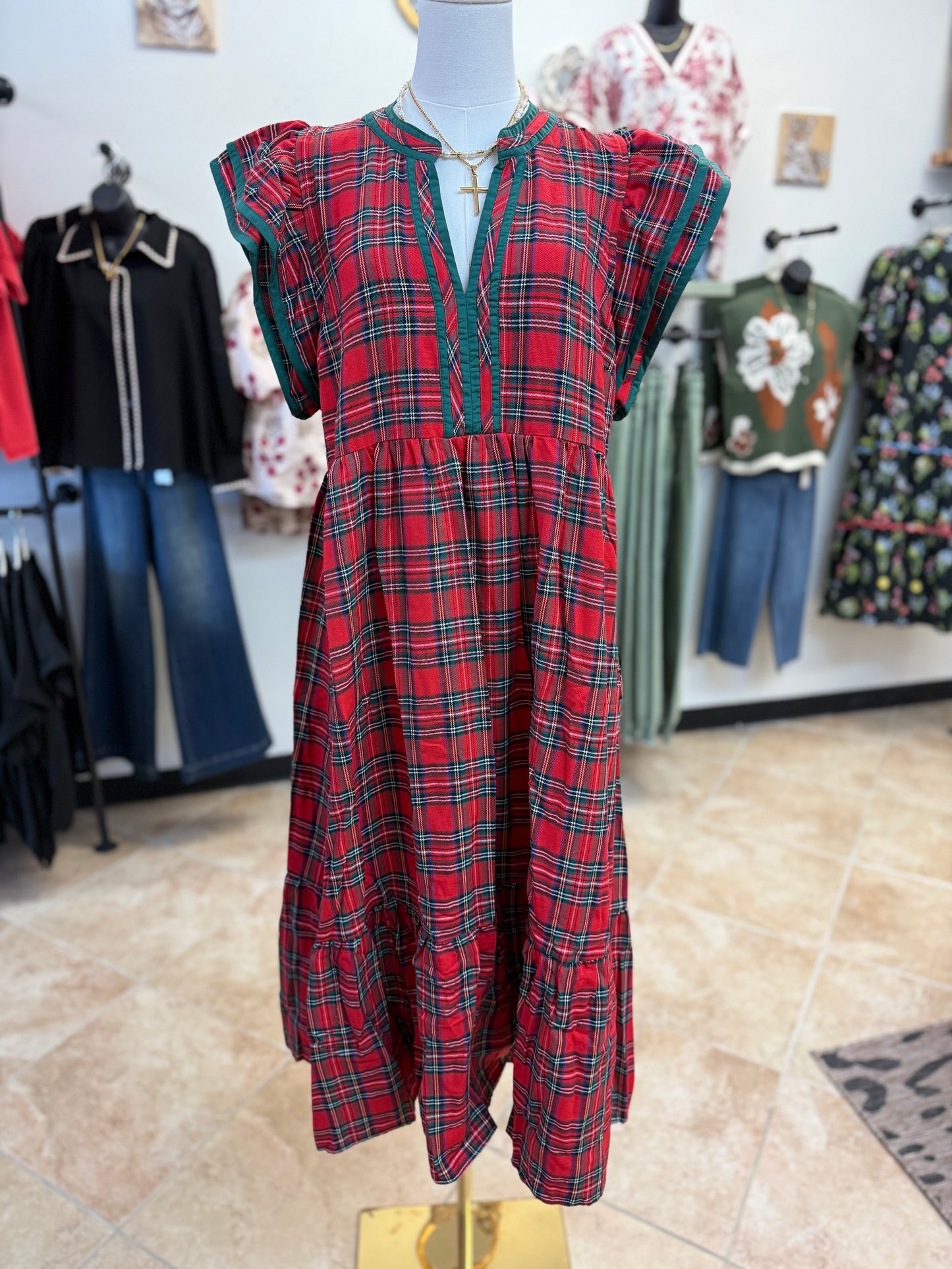 The Noel Christmas Plaid Midi Dress