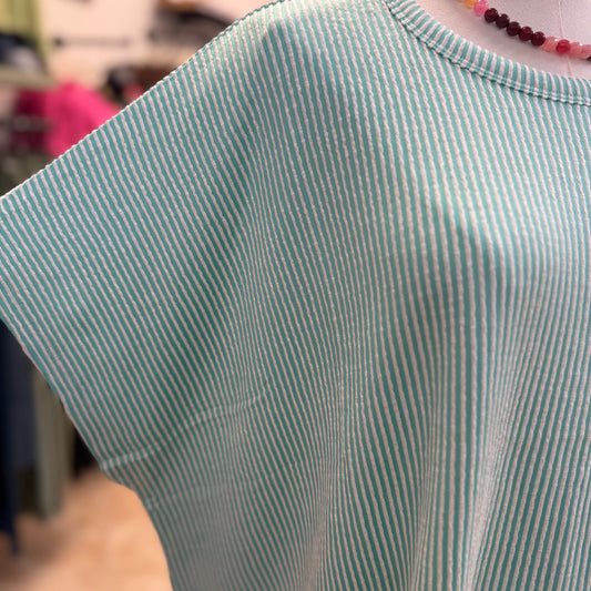 Ribbed Striped Oversized Short Sleeve Top in Mint