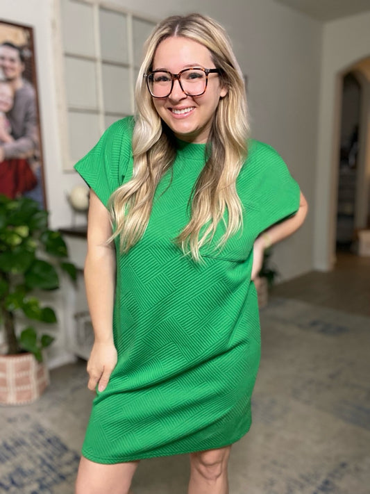 Happy Girl Vibes Kelly Green Textured Dress