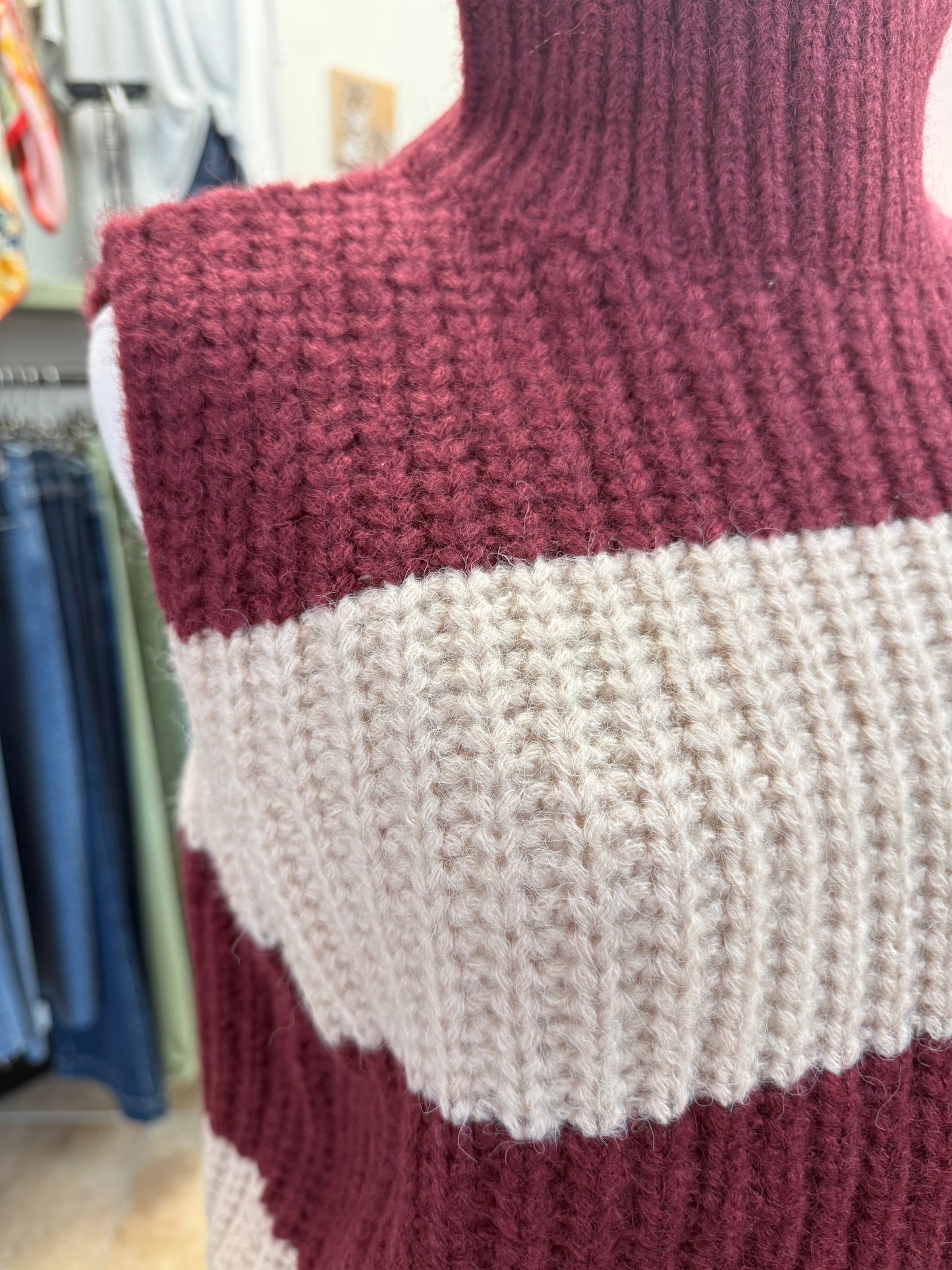 Maroon & Cream Sleeveless Sweater