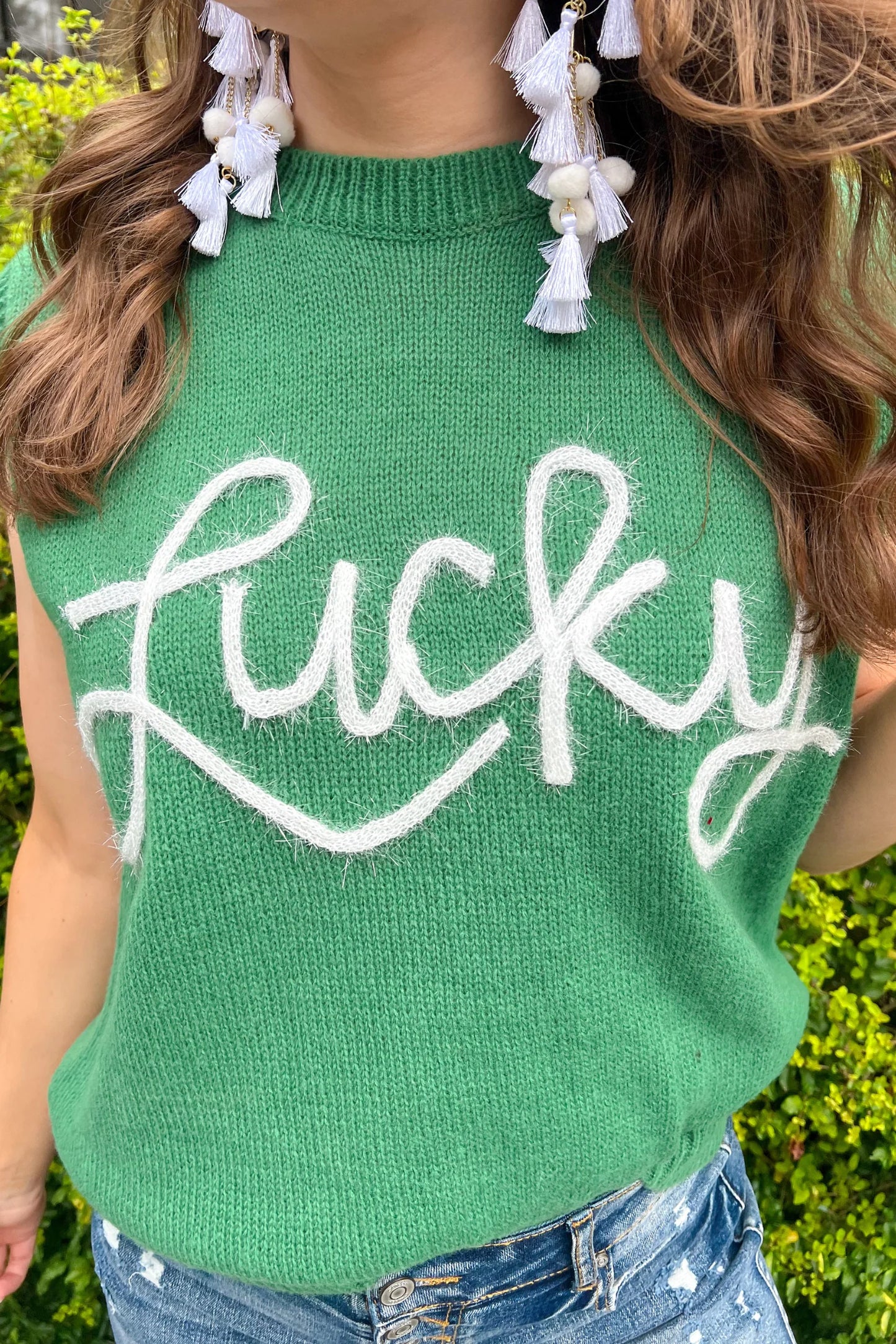 Lucky Embroidered Sleeveless Vest