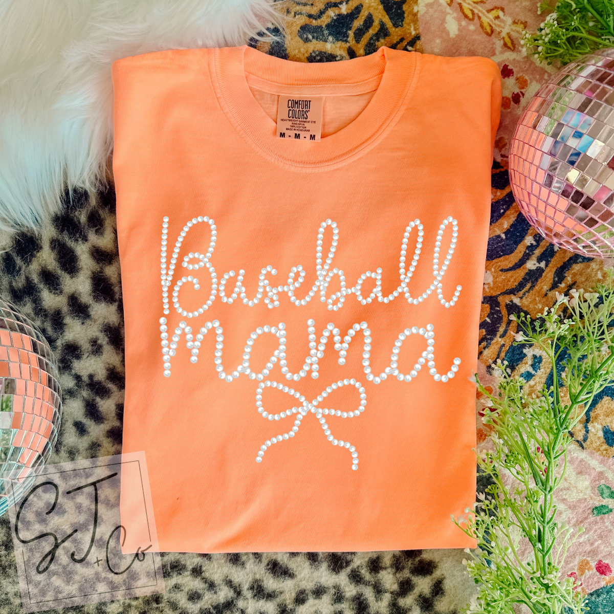 Bright Orange Baseball Mama Pearl Tee
