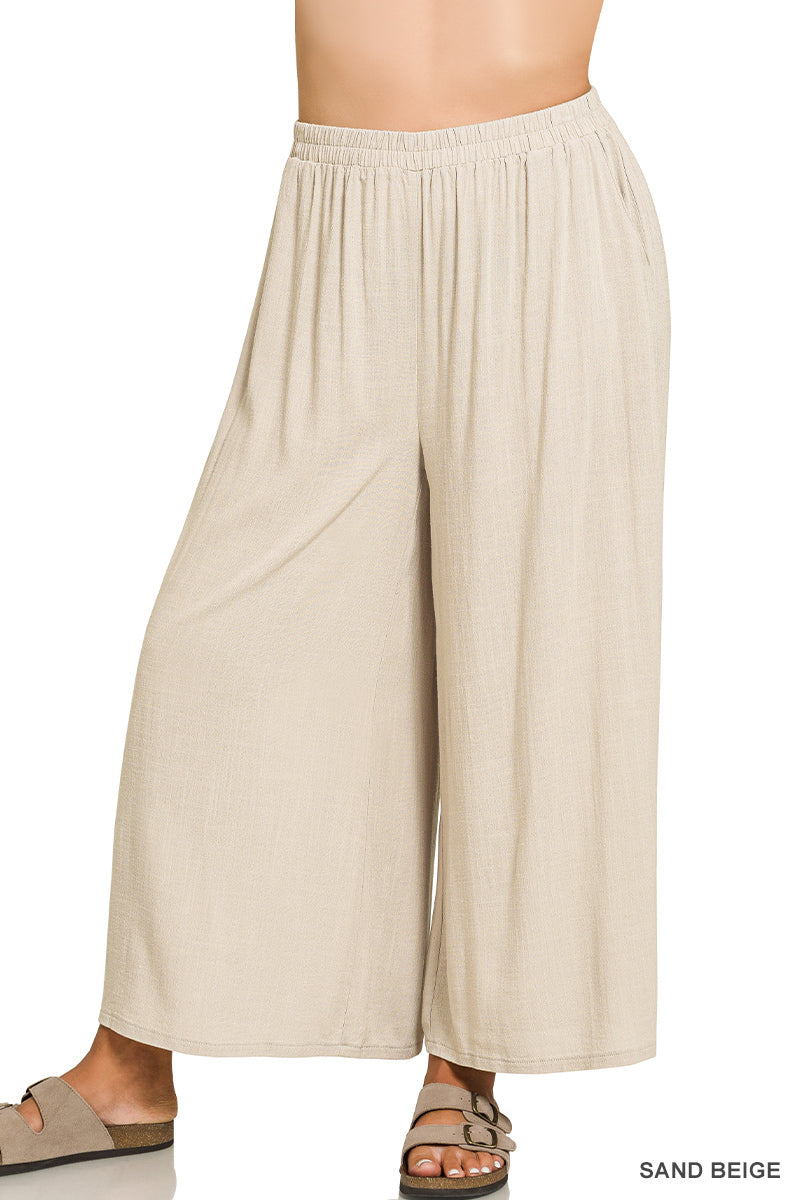Flowy Wide-Leg Pants with Pockets in Sand Beige