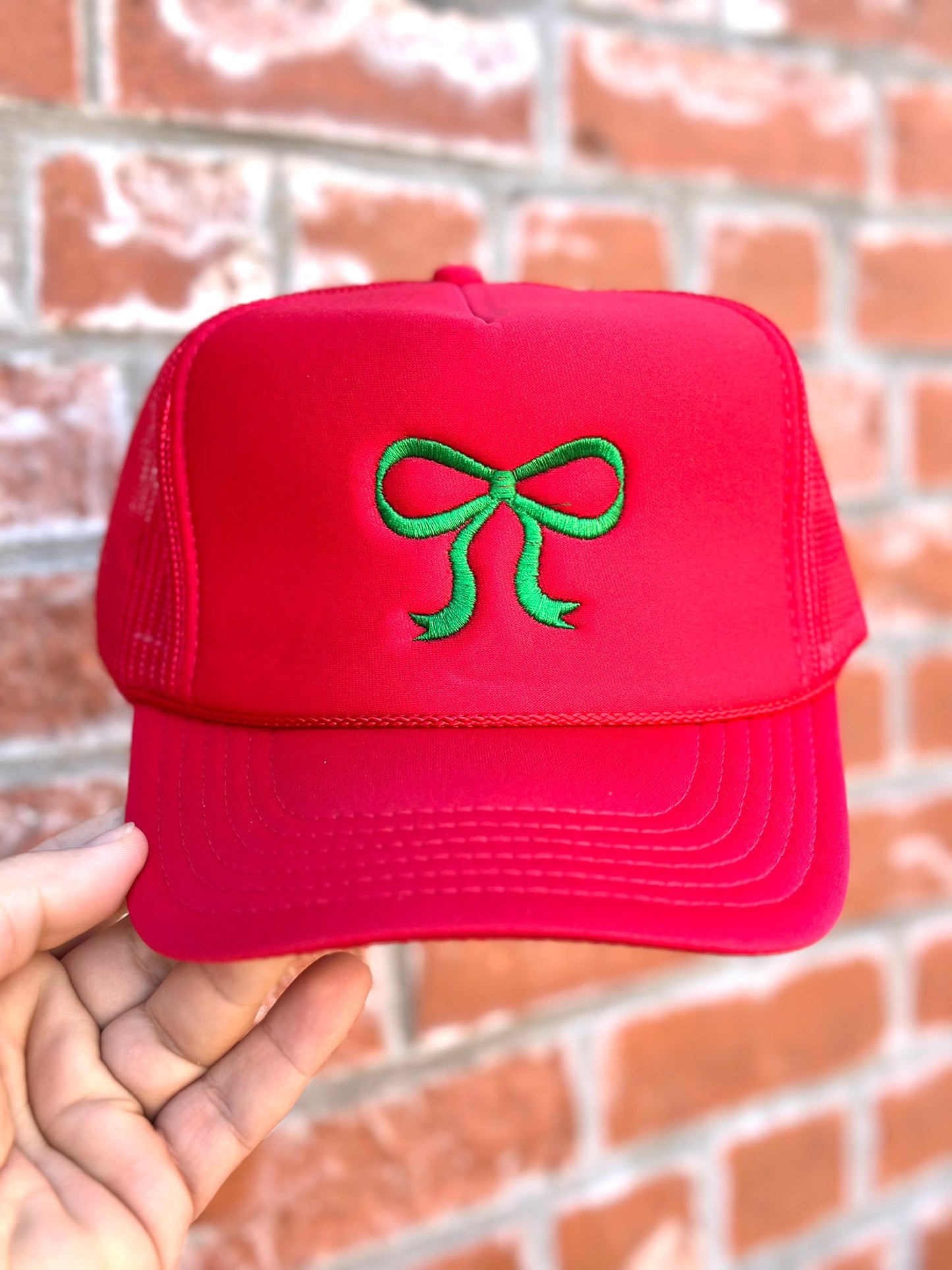 Red Embroidered Bow Trucker Hat