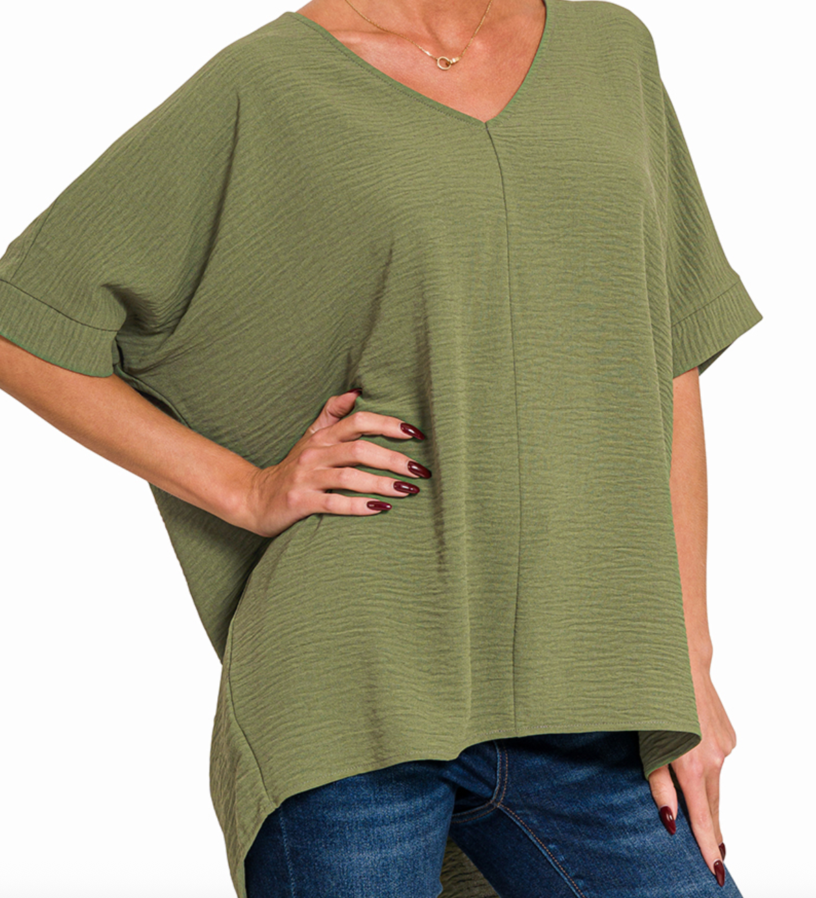 V-Neck Dolman Sleeve Flowy Blouse