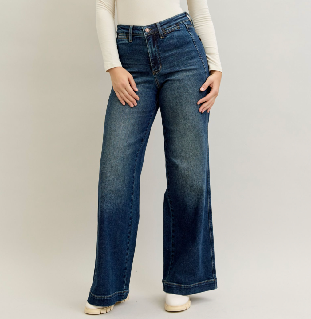 Judy Blue Retro Wide Leg Dark Wash Trouser Jeans