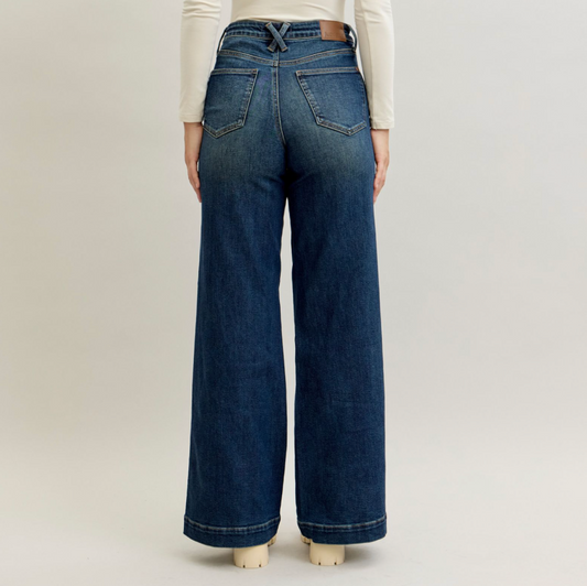 Judy Blue Retro Wide Leg Dark Wash Trouser Jeans