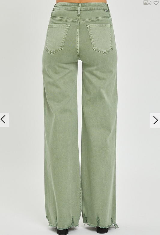 Risen Light Olive Wide Leg Jeans