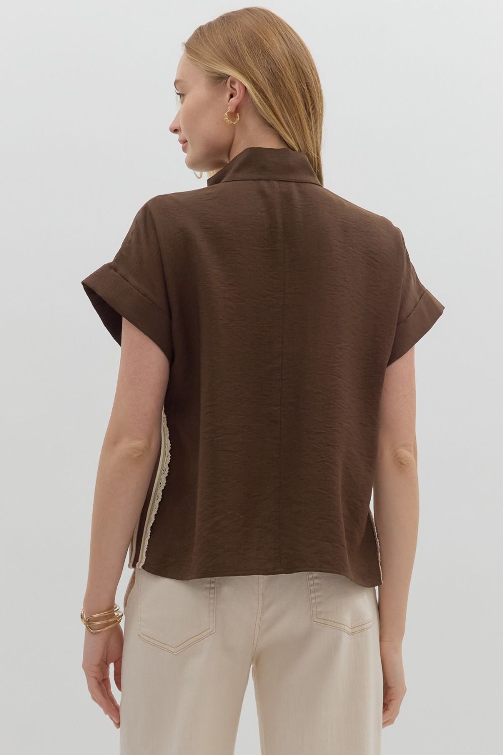 Brown Crochet Accent Blouse