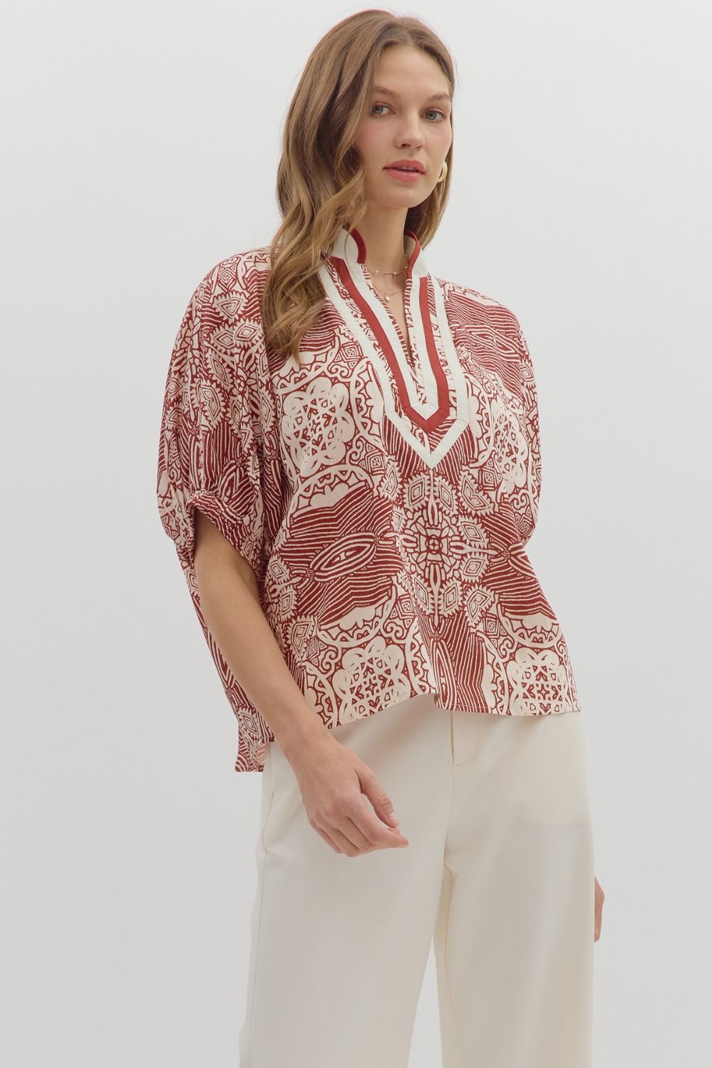 Abstract Brick Boxy Blouse