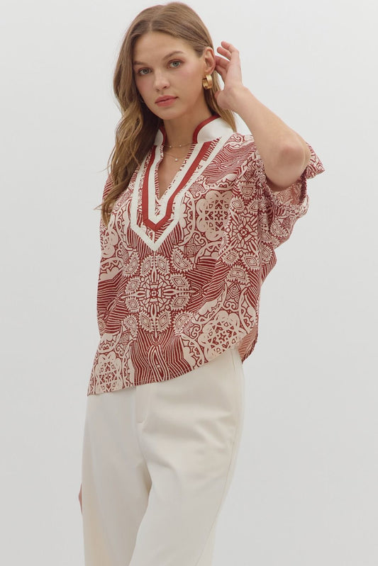 Abstract Brick Boxy Blouse