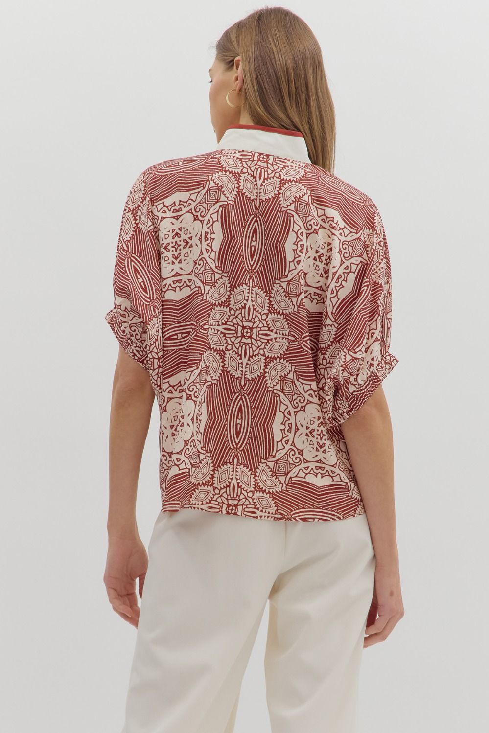 Abstract Brick Boxy Blouse