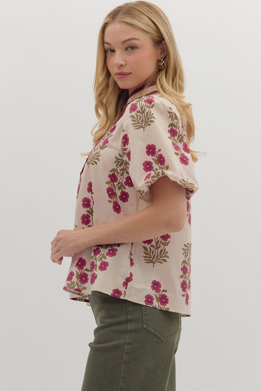 Blooming Grace Bubble Sleeve Blouse