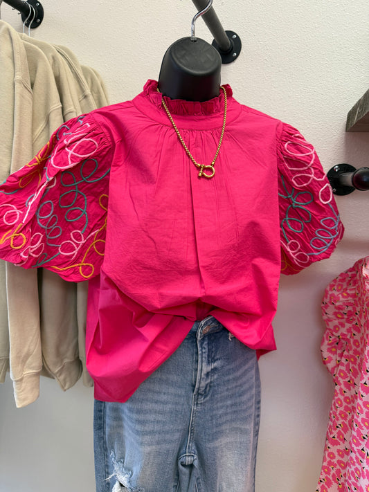 THML Magenta Embroidered Blouse