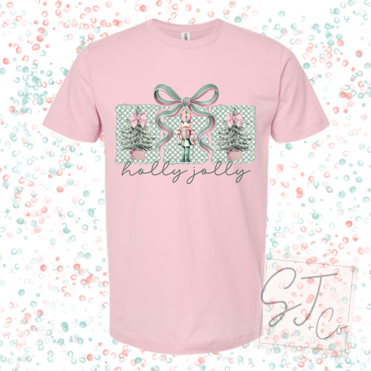Pink Holly Jolly Nutcracker Graphic Tee