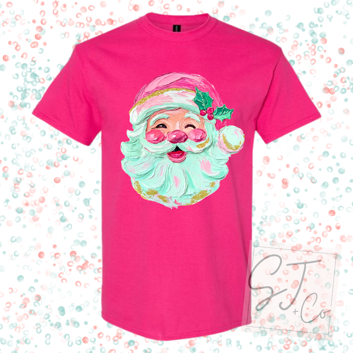 Pink Vibrant Santa Holiday Graphic Tee
