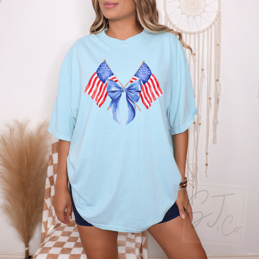 American Flag and Bow Coquette Graphic Tee