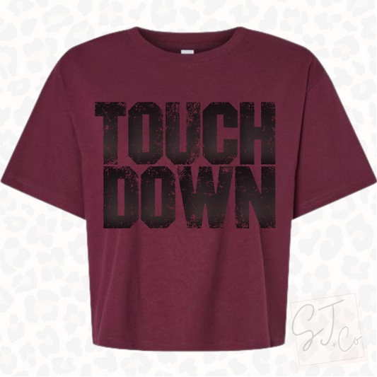 Distressed Touch Down Cropped Graphic Tee