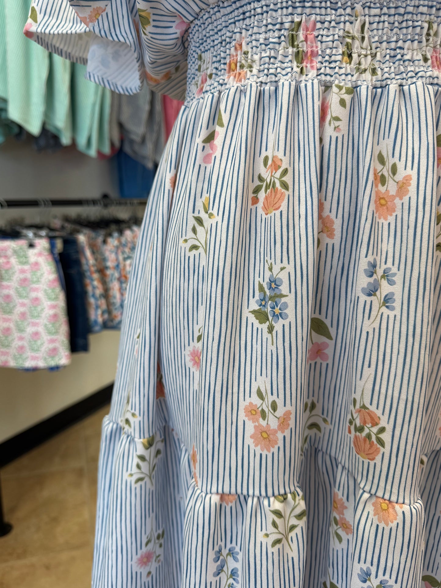Blue Pinstripe Floral Dress