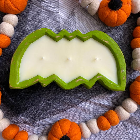 HWCC Spooky Halloween Green Bat Dough Bowl Candles