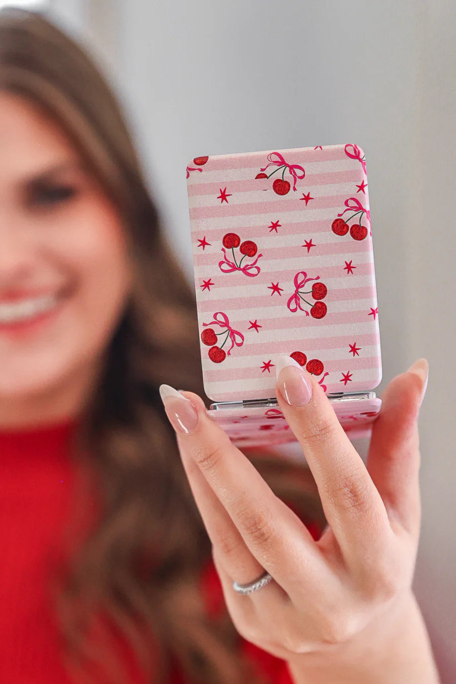 Cherry and Stripes Compact Mirror