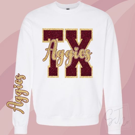 Maroon + Gold Glitter Game Day Sweatshirt