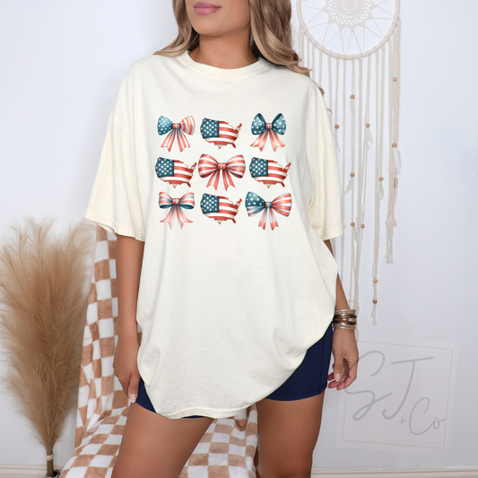 American Flag Coquette Bow Graphic Tee