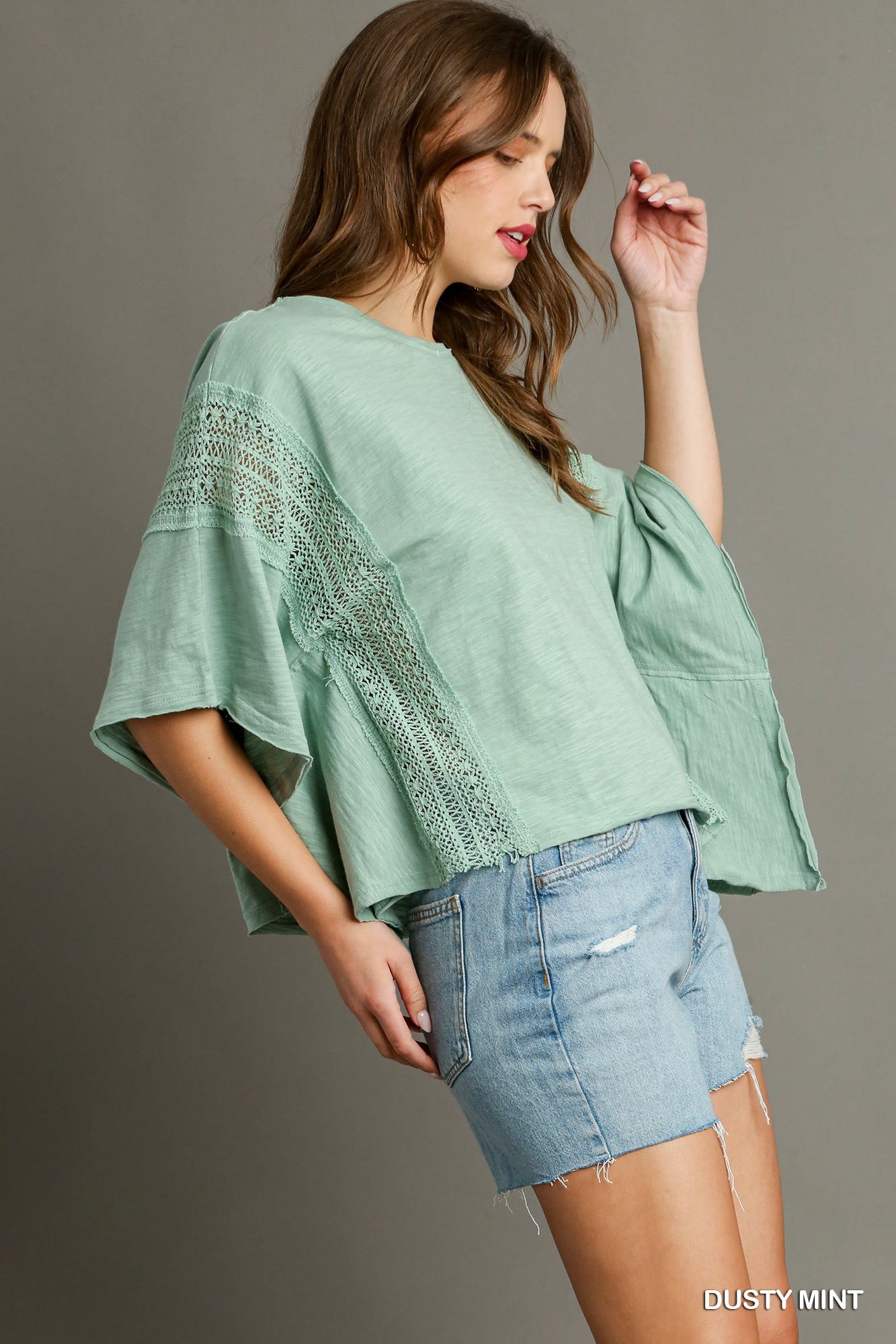 Umgee Slub Cotton Knit Top – Dusty Mint
