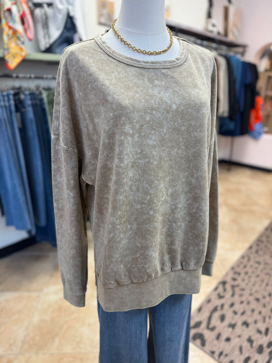 Acid Wash Khaki Cozy Pullover